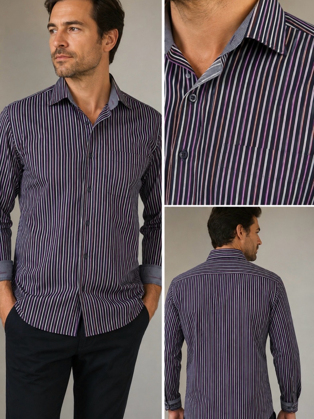 Bugatchi Uomo Mans XXL Striped Long Sleeve Dress Shirt